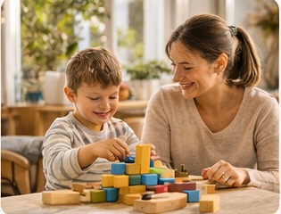 Enfant accompagné dans une activité de motricité fine